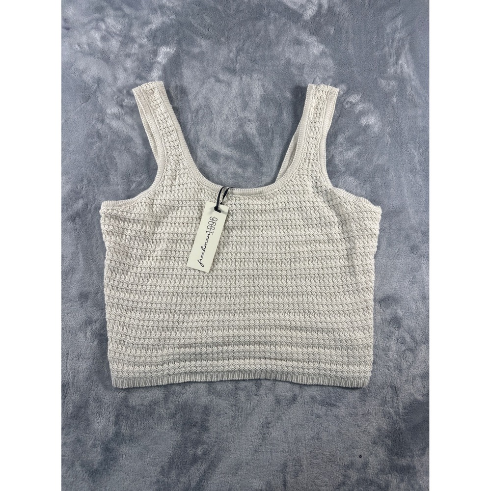 Freshman 1996 Cream Knit Crop Tank Top Square Neck Beige Large NWT
